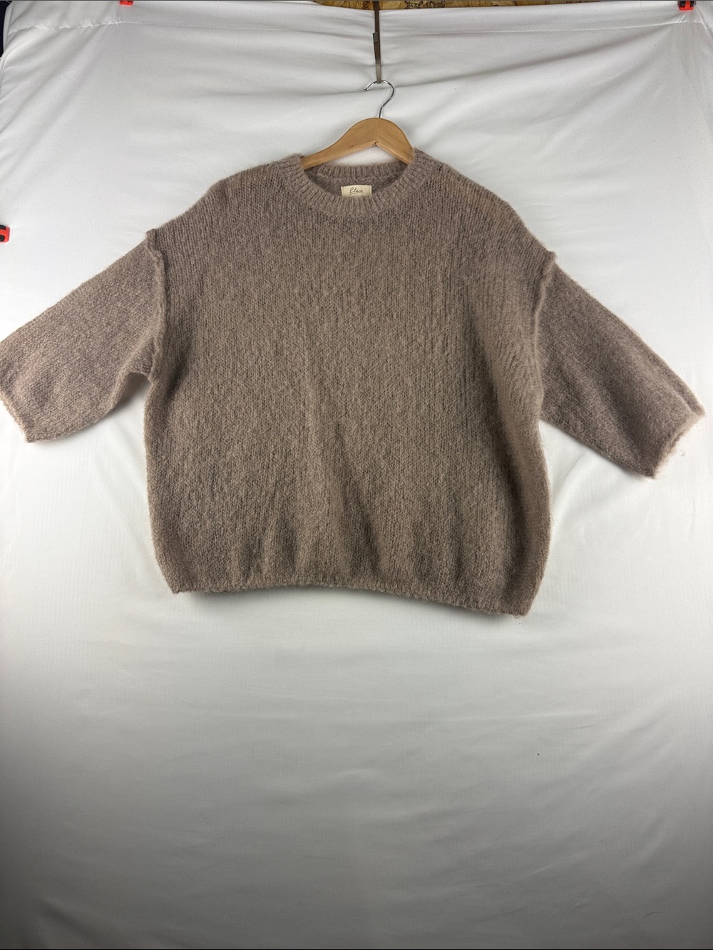 Elan Brown Mohair Wool Blend Oversized Short Sleeve Sweater Women's Medium